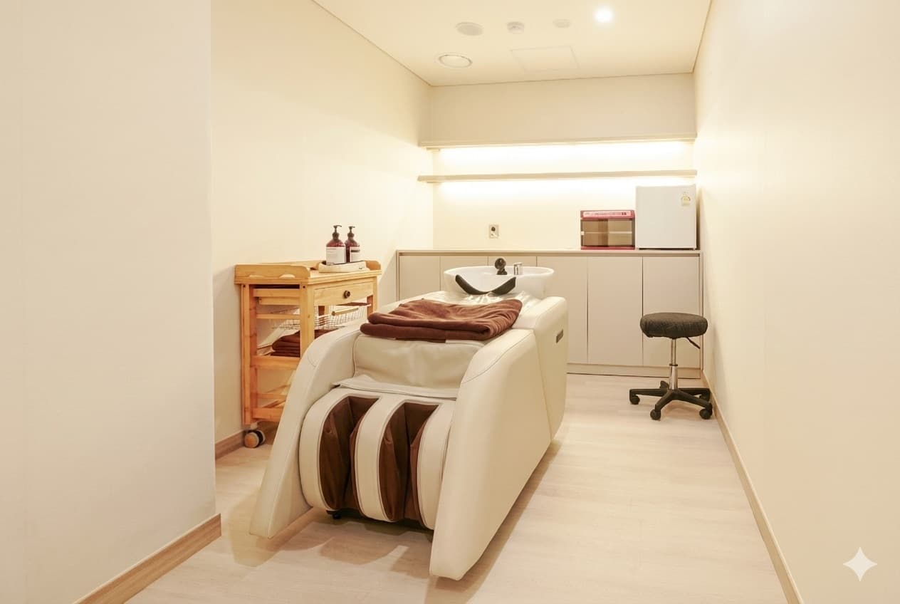 The Helia head spa care in a comfortable shampoo unit